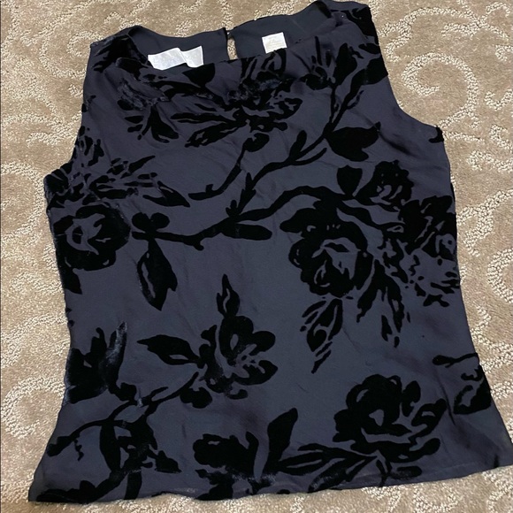 Dana Buchman Sheer black blouse and skirt with raised velvet floral. - Picture 2 of 7